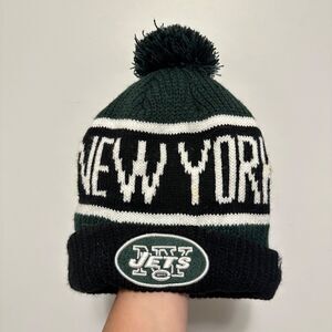 Forty Seven Brand NFL Licensed New York Jets Green Black Cuffed Knit Hat PomPom